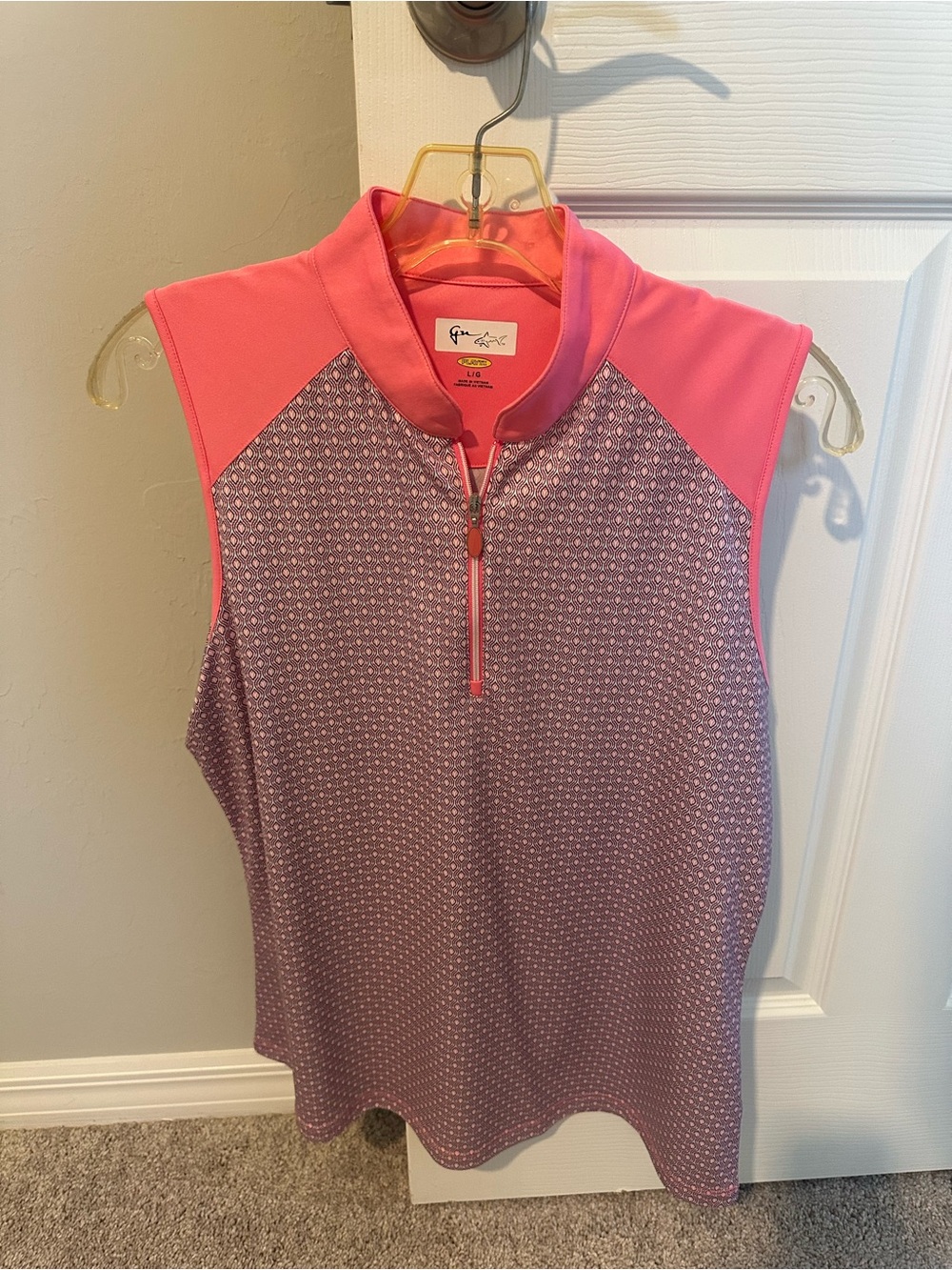 Greg Norman Collection Pink & Lavender Sleeveless Zip Golf Top